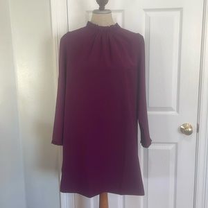 J Crew dress knee length ruffle high neck long sleeve zipper lined womens size 8
